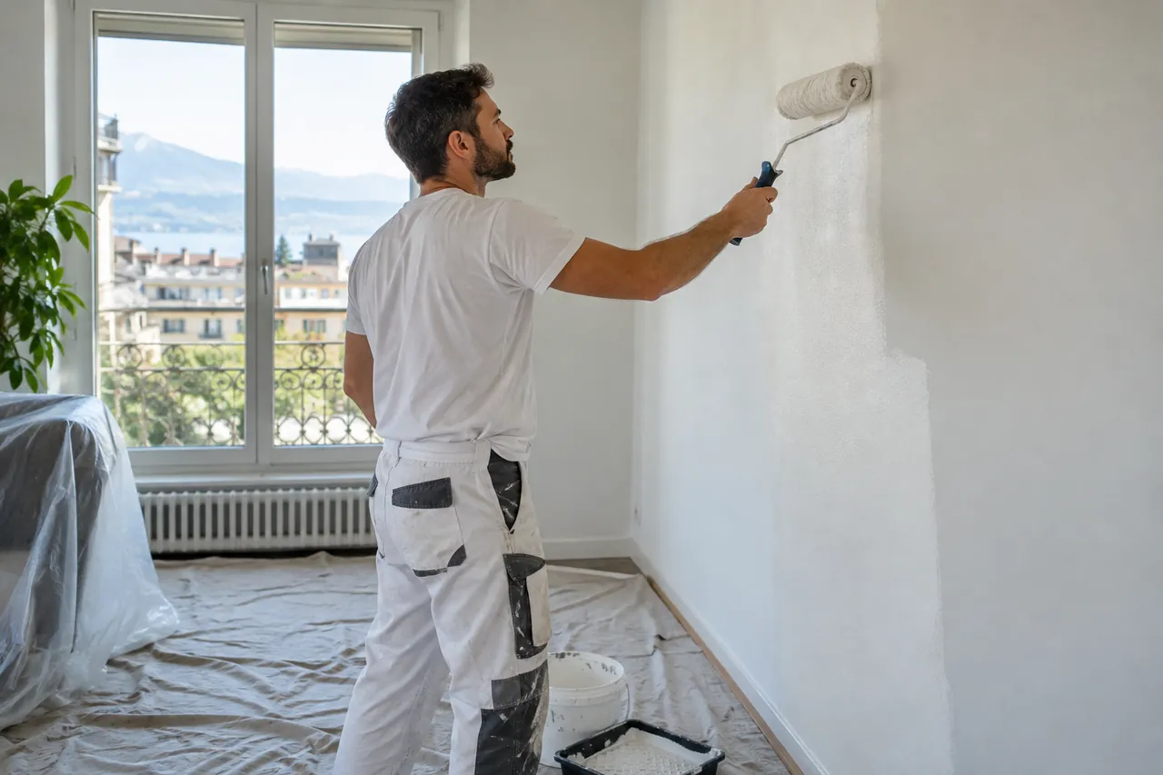 Illustration : Peintre appliquant de la peinture au rouleau