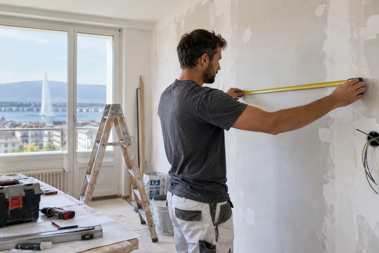 Illustration : Professionnel mesurant une paroi à rénover